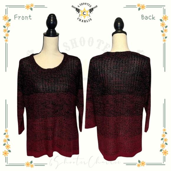 Jason Maxwell Ombre Sweater Womens Plus Size 1X Black & Red Cable Knit Crew Neck - Picture 1 of 7